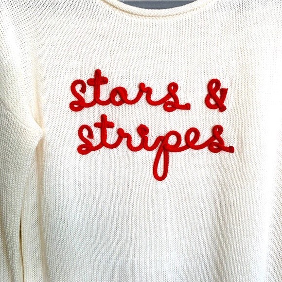Marled Ivory sweater women Stars & Stripes long sleeve knit sweater size S - Picture 4 of 8
